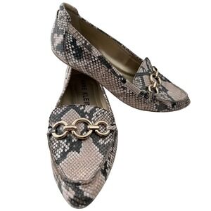 Anne Klein Akola Loafers Snakeskin Leather Chain Link Office Siren Flats Size 8M